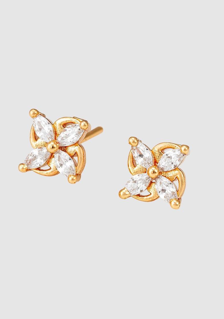 Gold Plated Stone Studded Contemporary Studs Earrings
