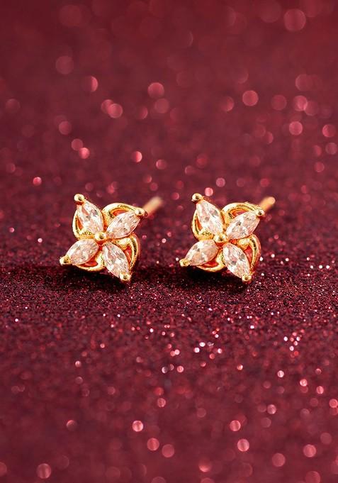 Gold Plated Stone Studded Contemporary Studs Earrings