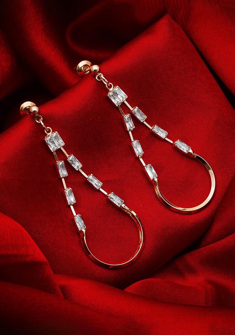 Gold Toned And White Geometric Drop Earrings