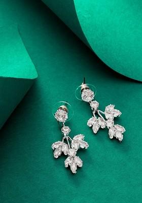 Silver Plated Contemporary Stone Studded Drop Earrings