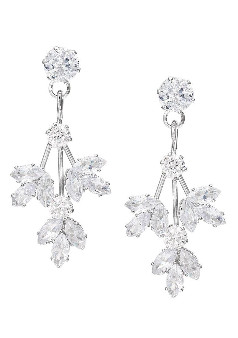 Silver Plated Contemporary Stone Studded Drop Earrings