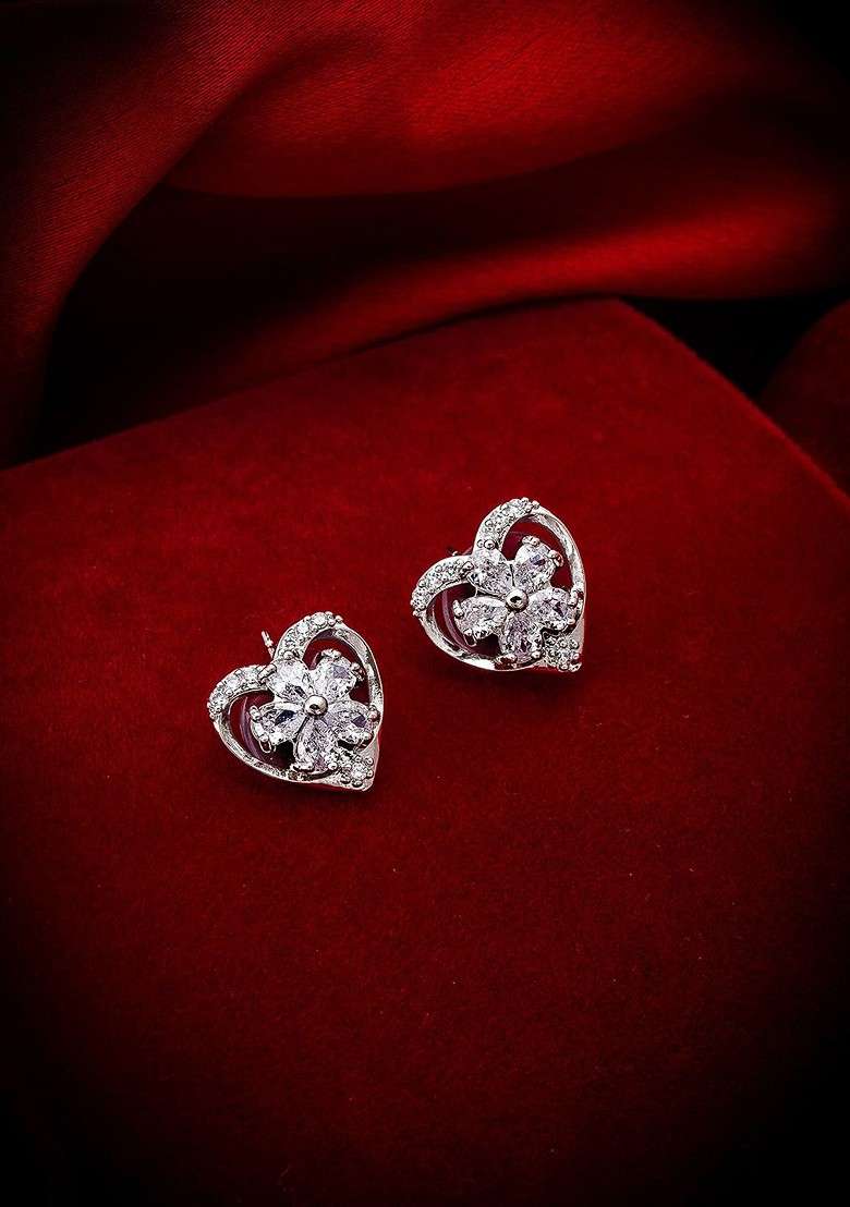 Silver Woman Silver Toned Geometric Studs Earrings - Indya