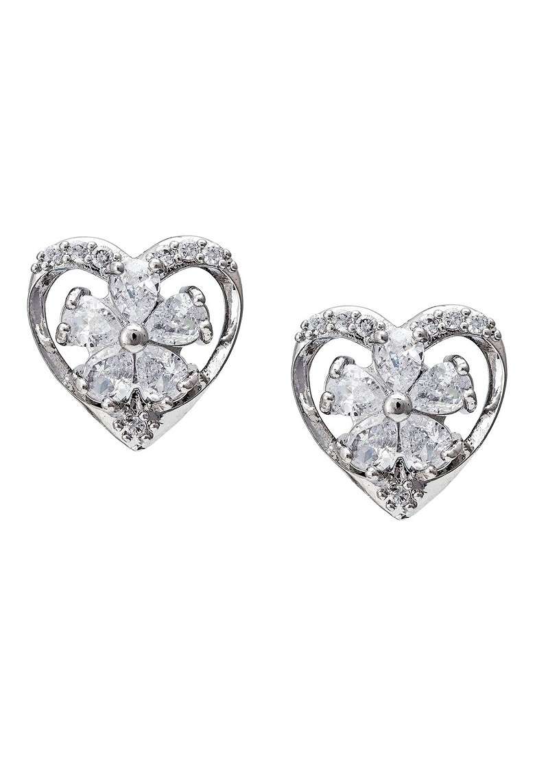Silver Woman Silver Toned Geometric Studs Earrings - Indya