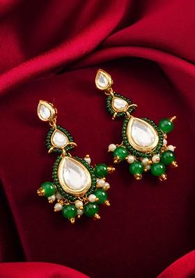 Gold Plated Kundan And Ad Studded Classic Drop Earrings