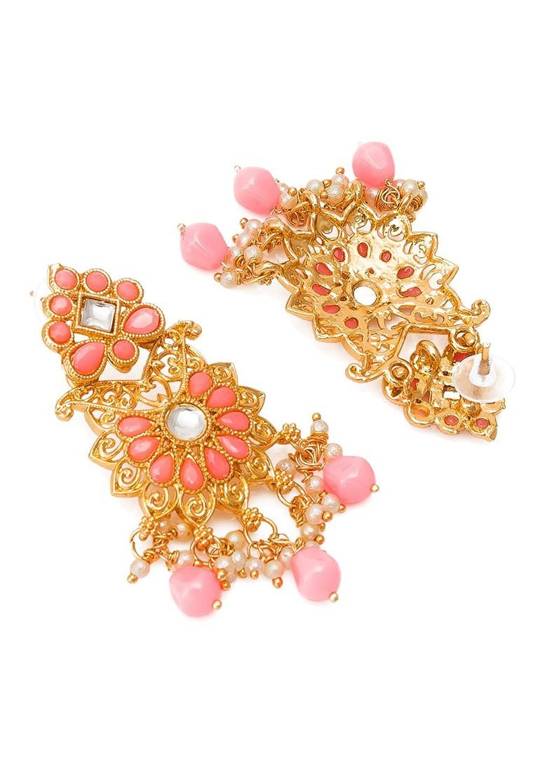 Gold Toned And Pink Contemporary Drop Earrings