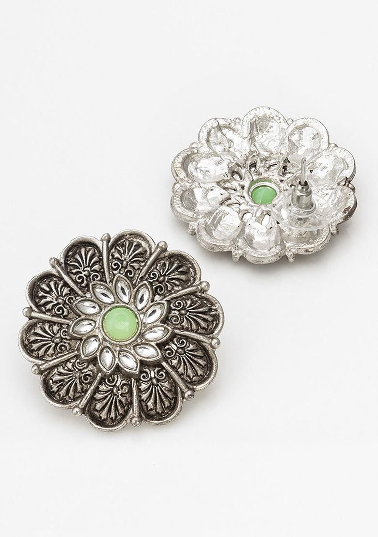 Silver Gold Plated Stone Studded Silver Contemporary Studs Earrings