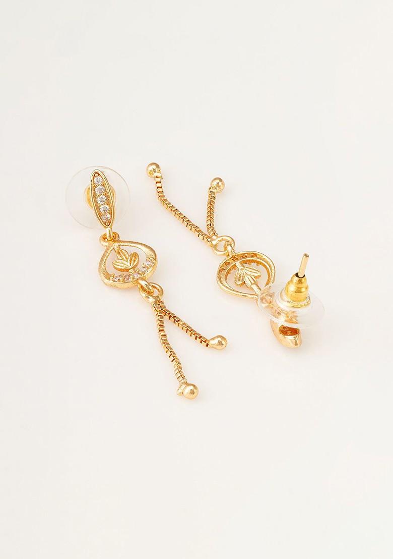 Gold Plated Stone Studded Contemporary Drop Earrings