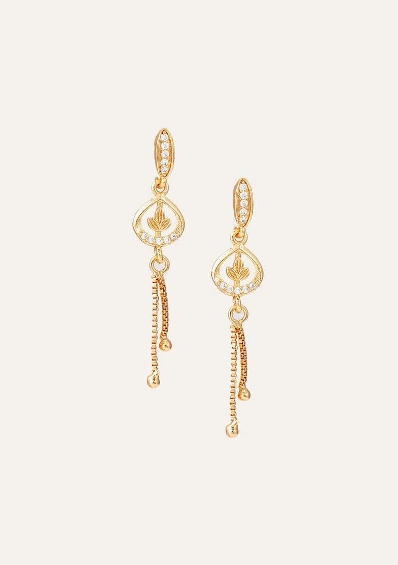Gold Plated Stone Studded Contemporary Drop Earrings - Indya