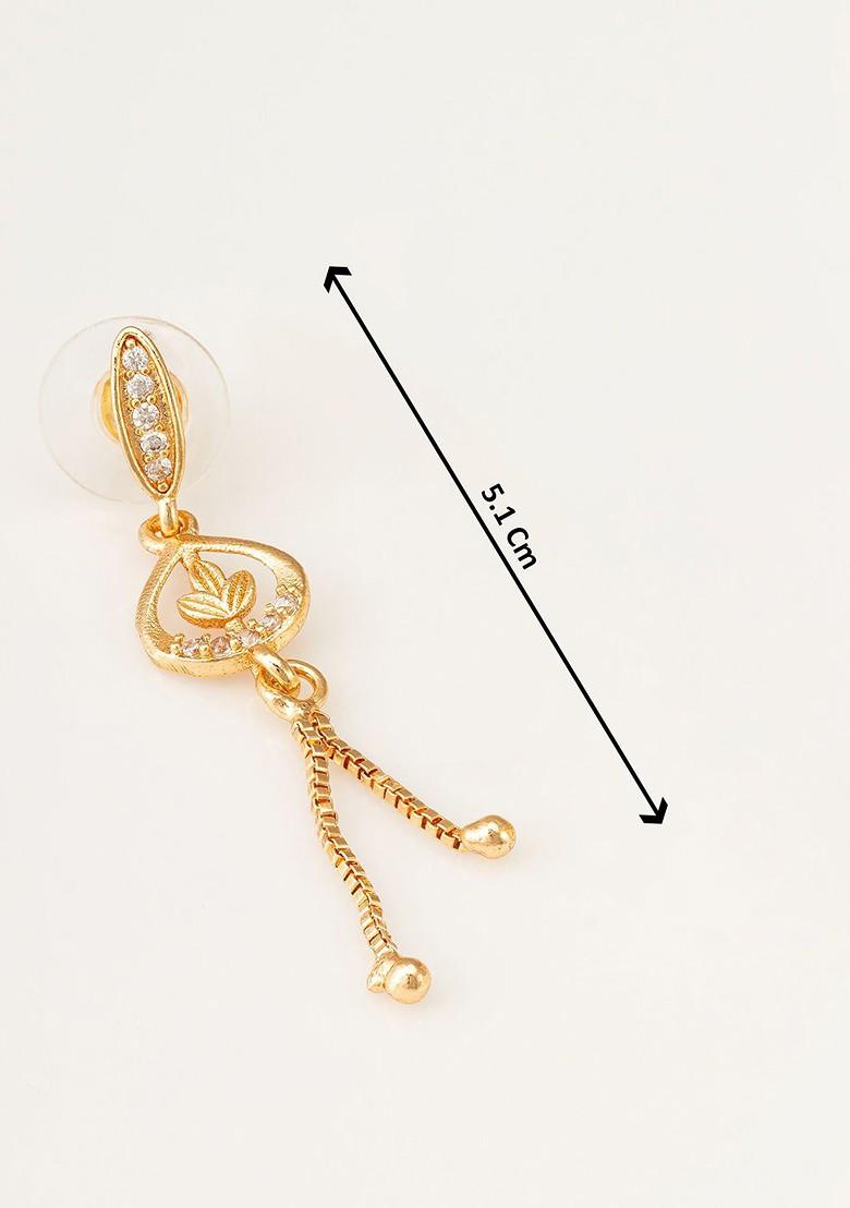 Gold Plated Stone Studded Contemporary Drop Earrings