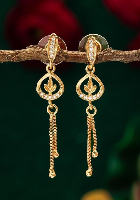Gold Plated Stone Studded Contemporary Drop Earrings