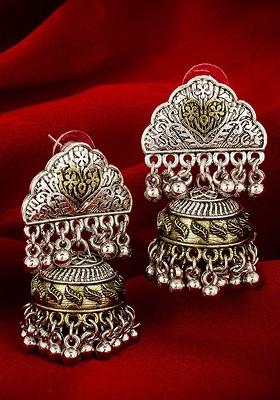 Silver Silver Toned Contemporary German Silver Jhumkas
