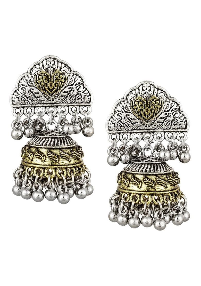 Silver Silver Toned Contemporary German Silver Jhumkas