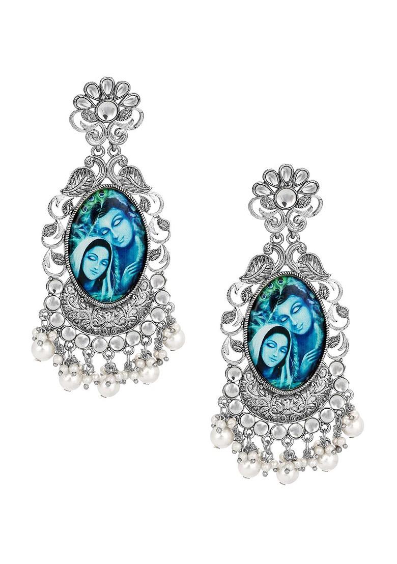 Silver Silver Toned Contemporary German Silver Drop Earrings