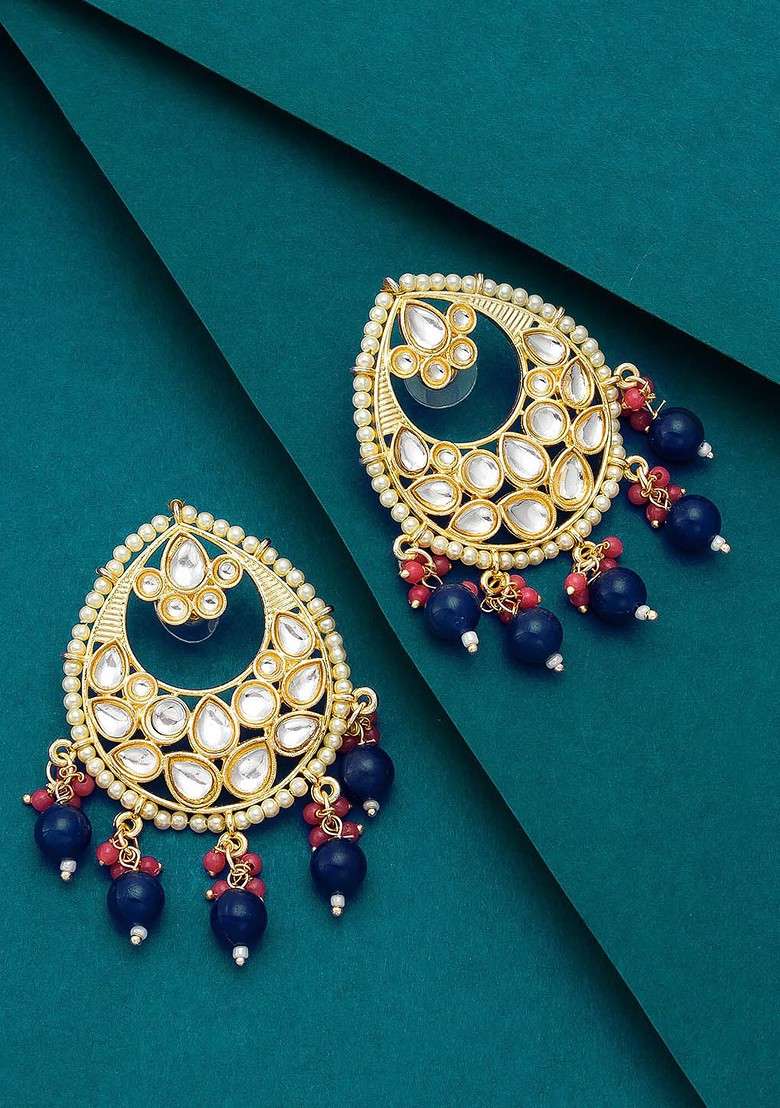 Gold Plated And White Circular Chandbalis Earrings - Indya