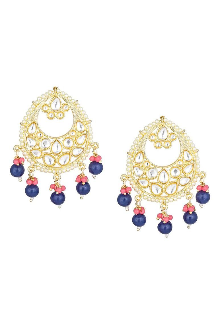 Gold Plated And White Circular Chandbalis Earrings