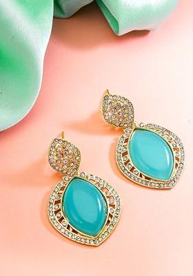 Gold Plated Geometric Stone Studded Drop Earrings