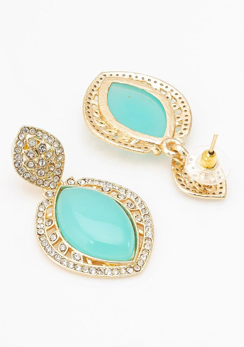 Gold Plated Geometric Stone Studded Drop Earrings