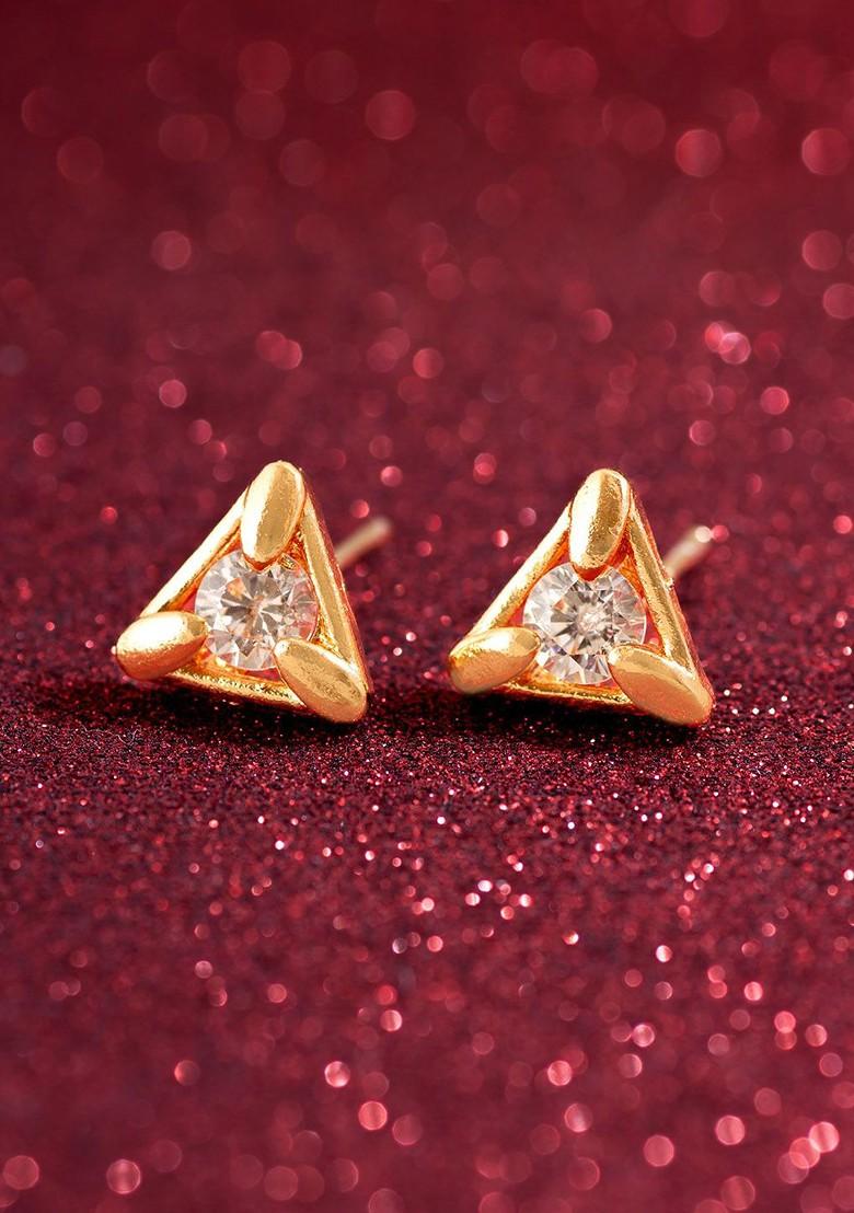 Gold Plated Stone Studded Contemporary Studs Earrings