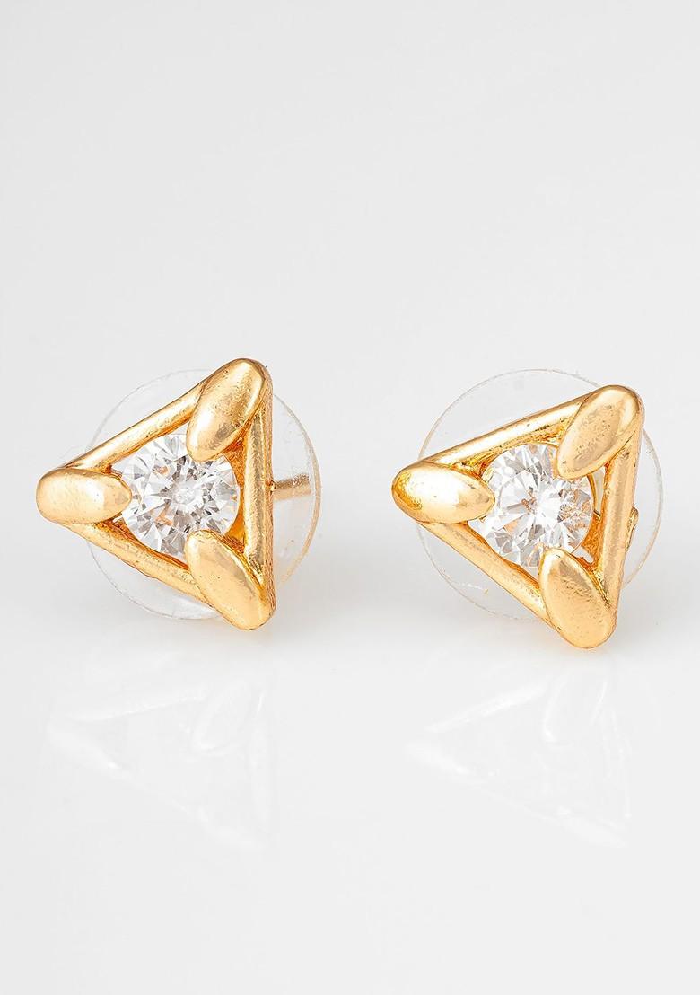 Gold Plated Stone Studded Contemporary Studs Earrings