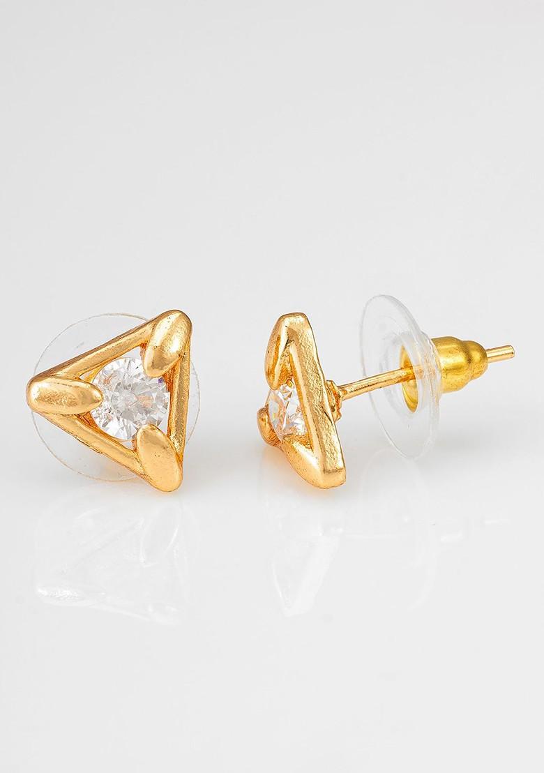 Gold Plated Stone Studded Contemporary Studs Earrings
