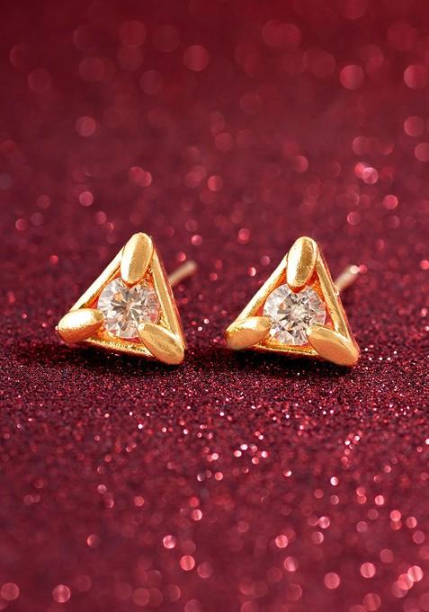 Gold Plated Stone Studded Contemporary Studs Earrings