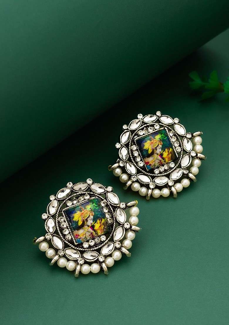 Silver Silver Toned Stud Earrings - Indya