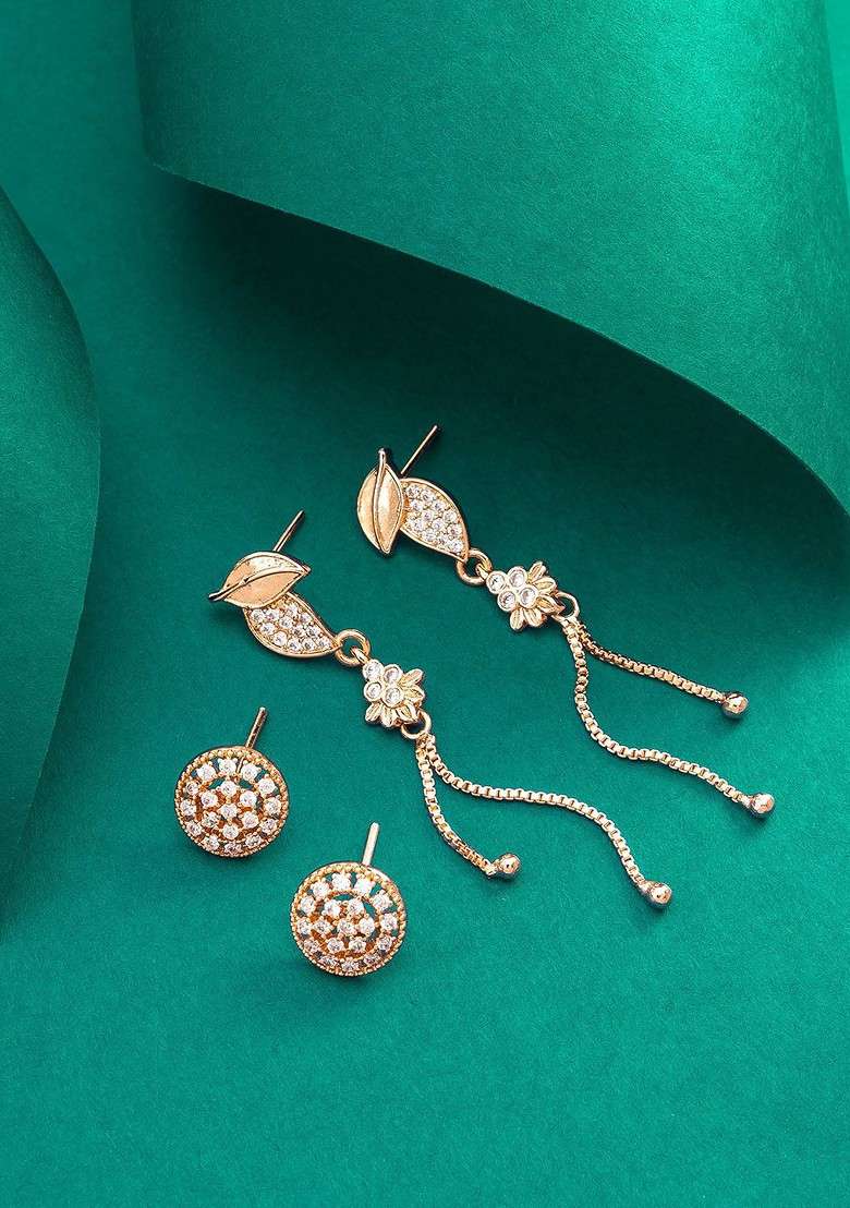 Set Of 2 Rose Gold Plated Classic Drop Earrings - Indya