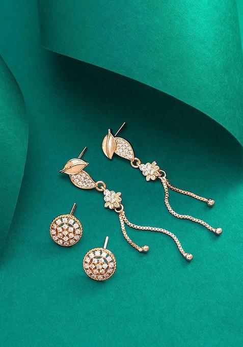 Set Of 2 Rose Gold Plated Classic Drop Earrings