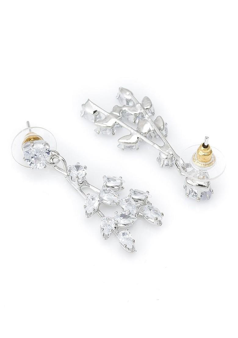 Silver Plated Contemporary Stone Studded Drop Earrings