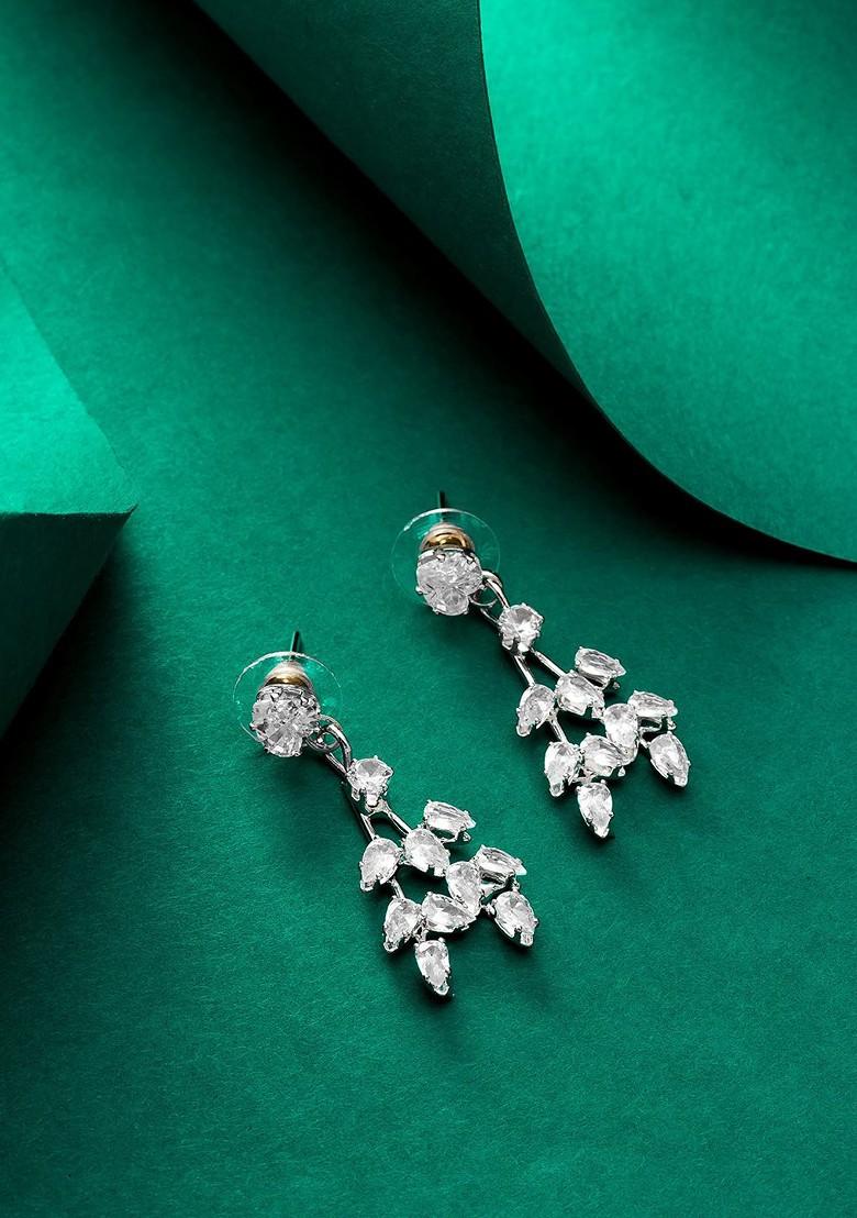 Silver Plated Contemporary Stone Studded Drop Earrings