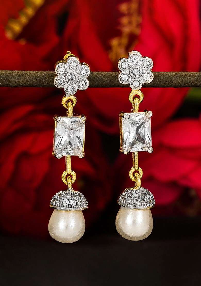 Gold Toned Contemporary Drop Earrings - Indya