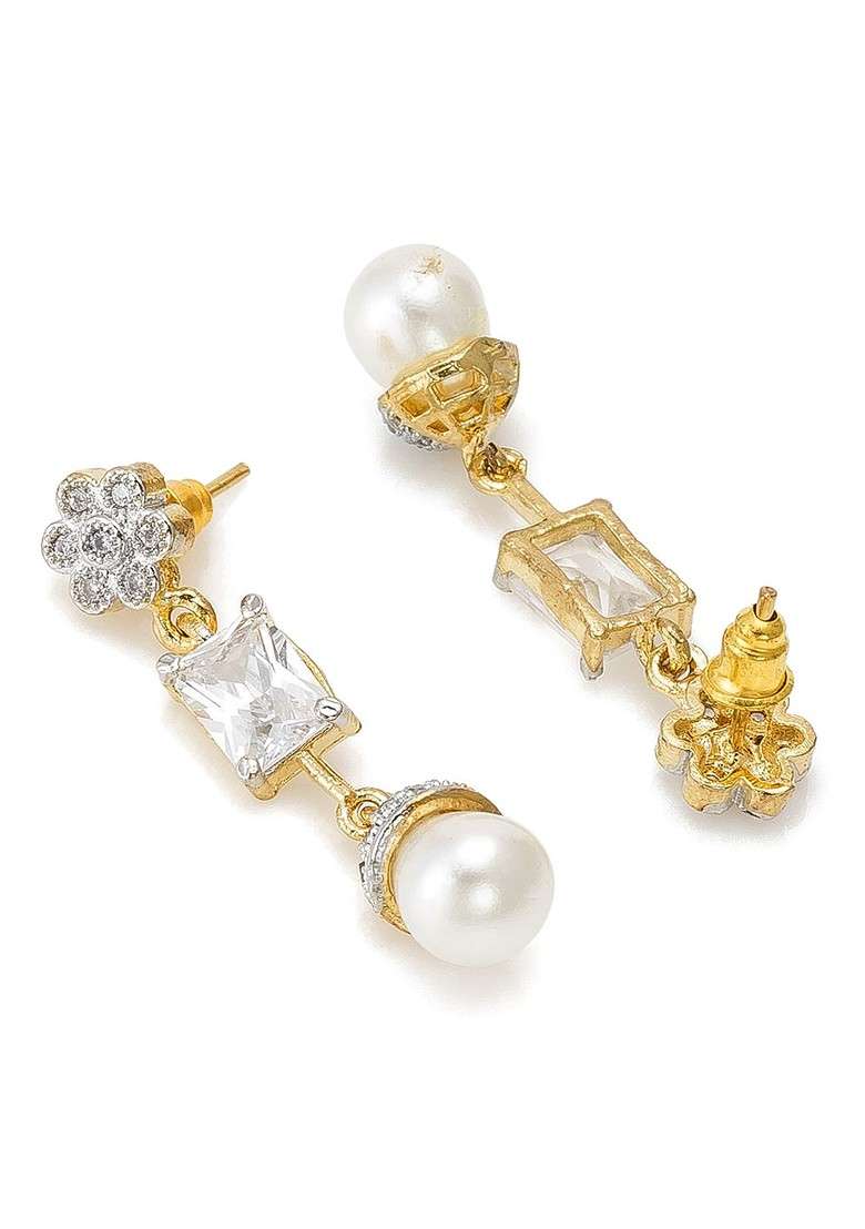 Gold Toned Contemporary Drop Earrings - Indya
