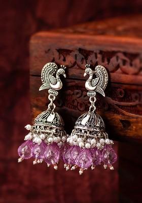 Silver Beaded Dome Shaped Jhumkas