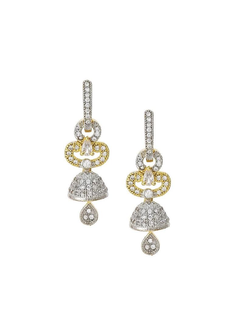 Gold Plated And Silver Toned Handcrafted Contemporary Ad Studded Drop Earrings