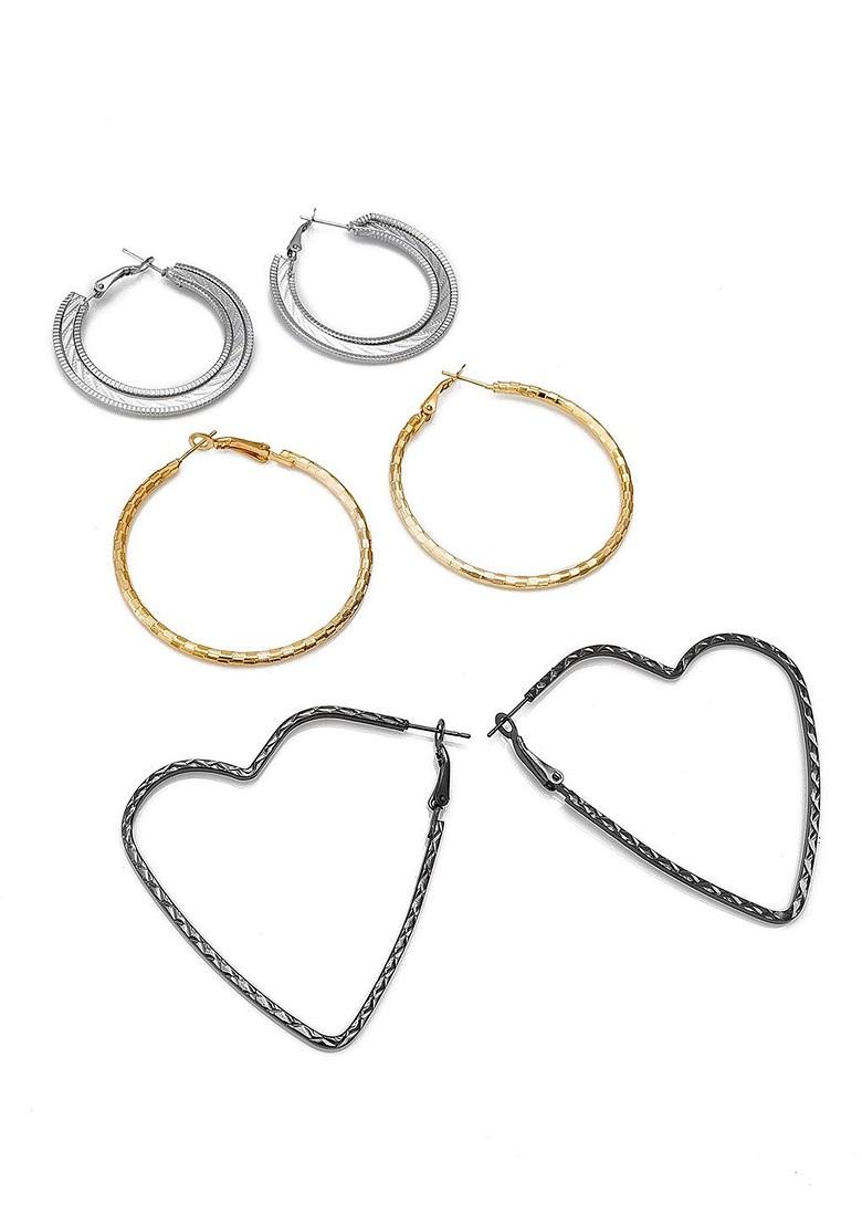 Set Of 3 Gold Plated Geometric Hoop Earrings