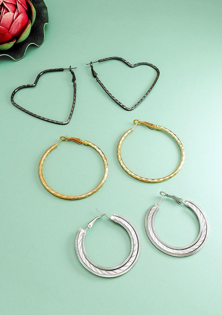 Set Of 3 Gold Plated Geometric Hoop Earrings