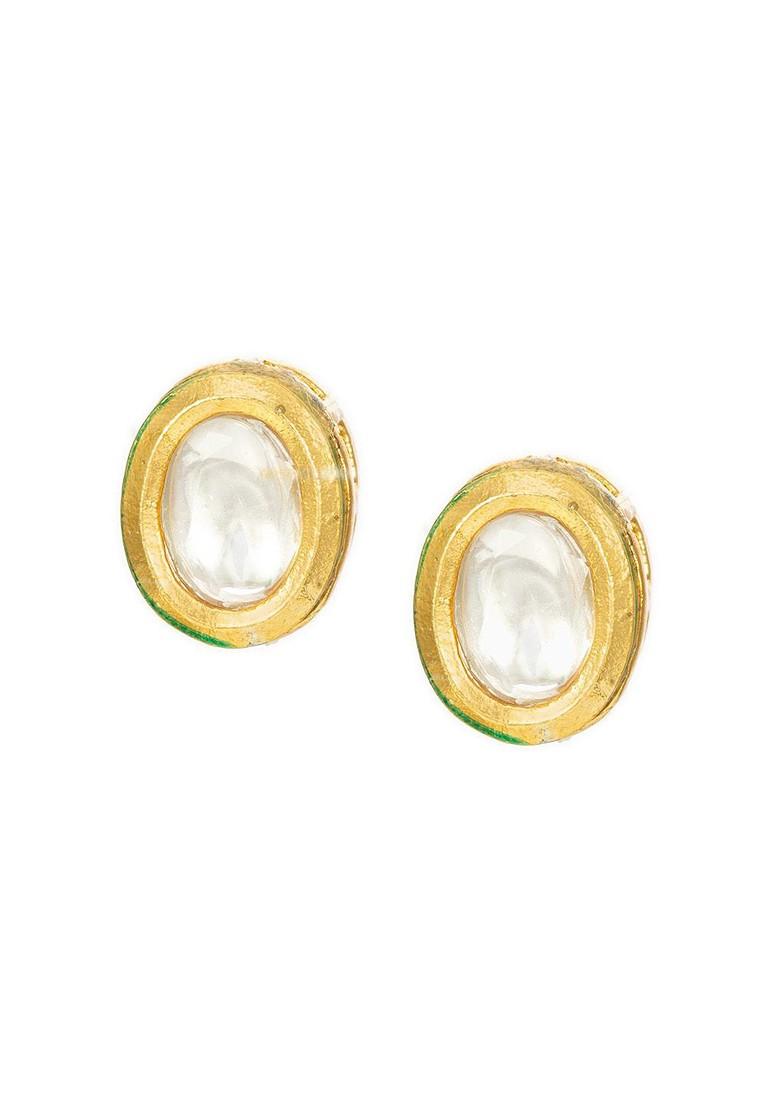 Gold Plated Kundan Studded Oval Shaped Studs