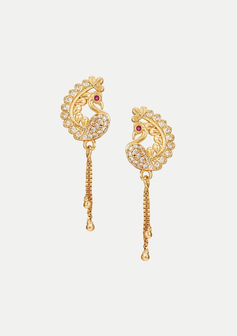 Gold Plated Stone Studded Contemporary Drop Earrings