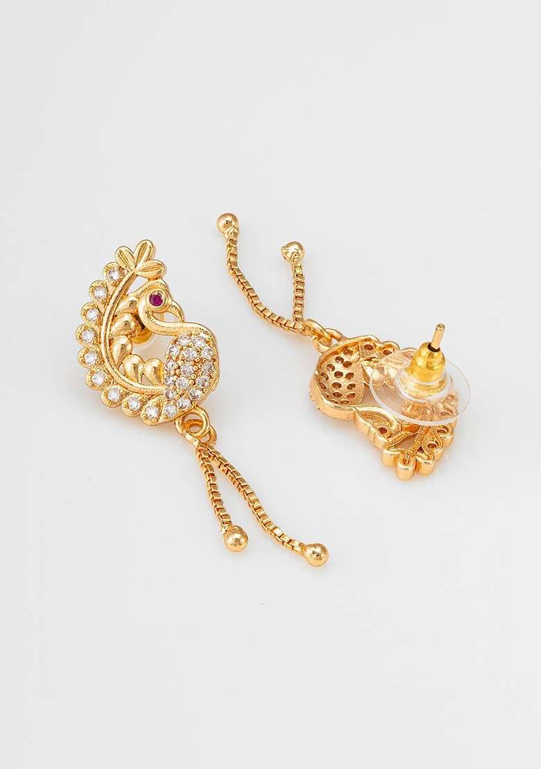 Gold Plated Stone Studded Contemporary Drop Earrings - Indya