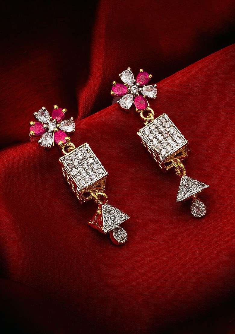 Gold Toned Geometric Drop Earrings - Indya