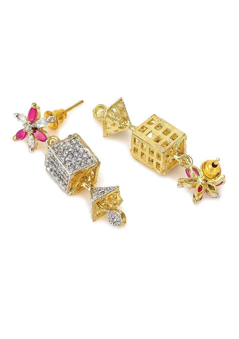 Gold Toned Geometric Drop Earrings - Indya