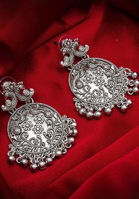 Silver Silver Toned Contemporary German Silver Drop Earrings