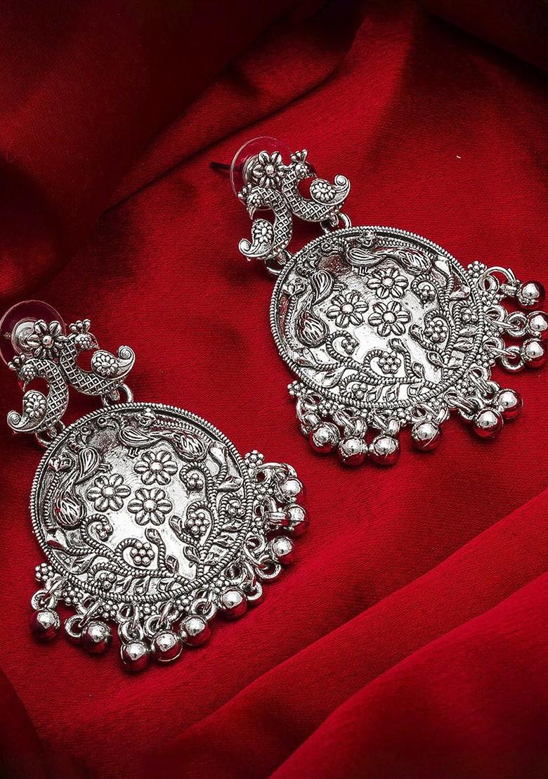 Silver Silver Toned Contemporary German Silver Drop Earrings