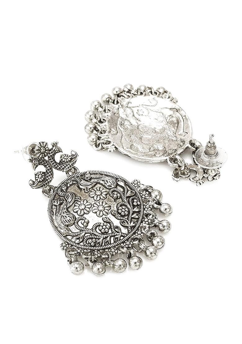 Silver Silver Toned Contemporary German Silver Drop Earrings