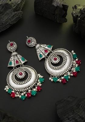 Silver Silver Plated And Pink Contemporary Drop Earrings