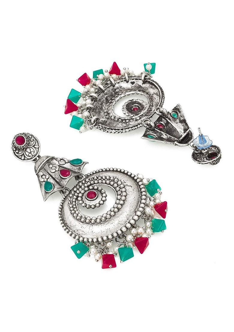 Silver Silver Plated And Pink Contemporary Drop Earrings