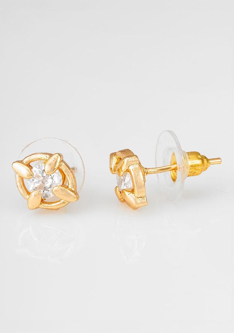 Gold Plated Stone Studded Contemporary Studs Earrings