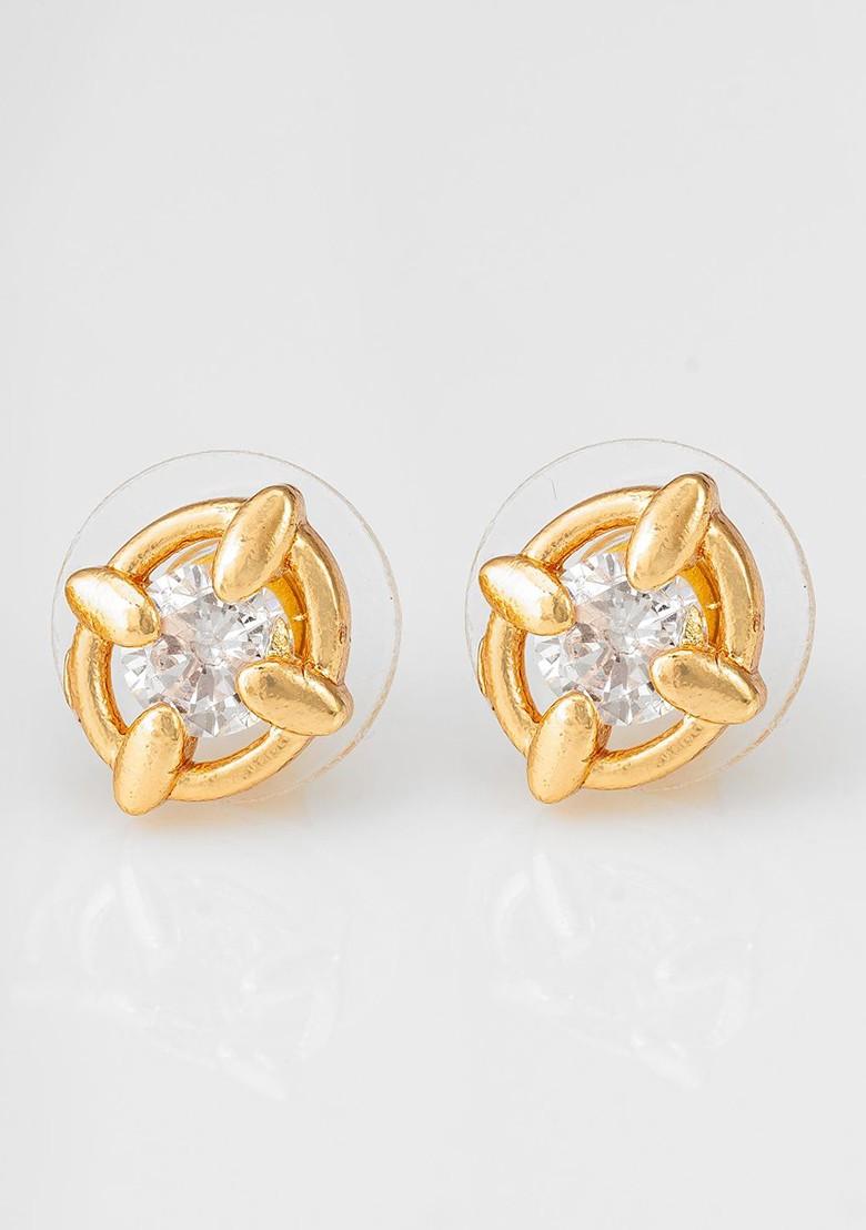 Gold Plated Stone Studded Contemporary Studs Earrings