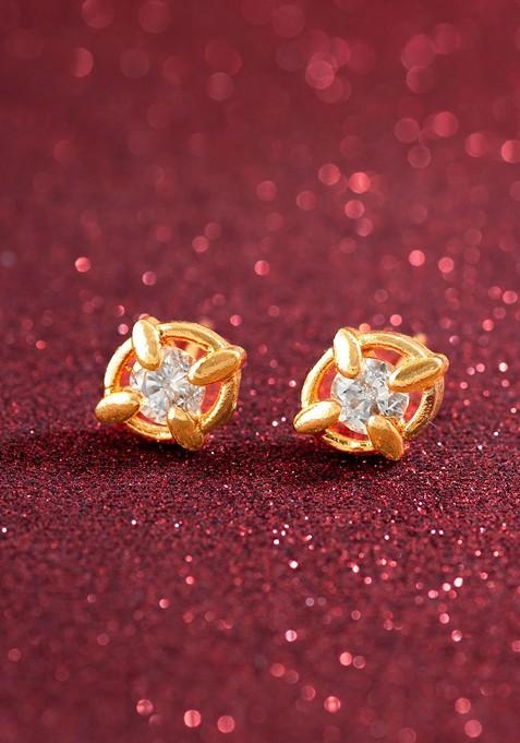 Gold Plated Stone Studded Contemporary Studs Earrings