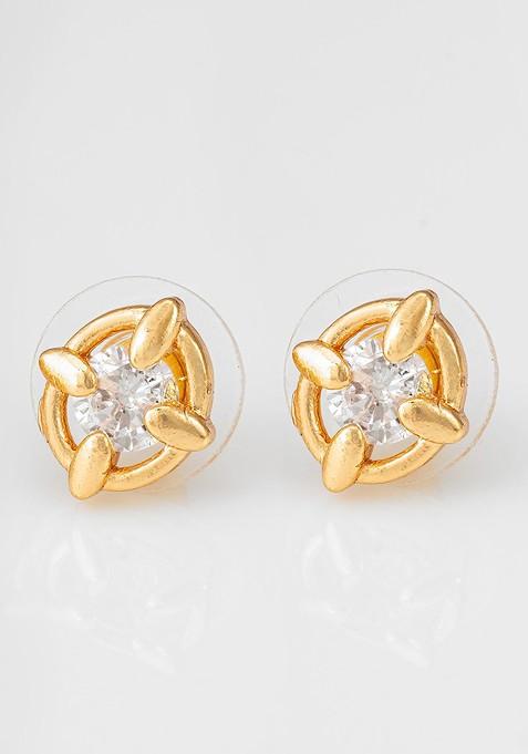 Gold Plated Stone Studded Contemporary Studs Earrings